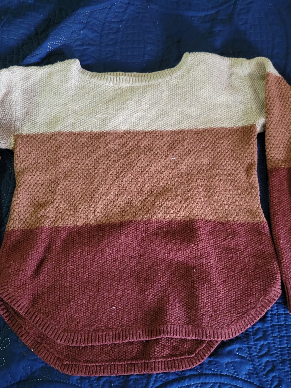 Colorblock Knit Sweater - Cream, Tan & Burgundy